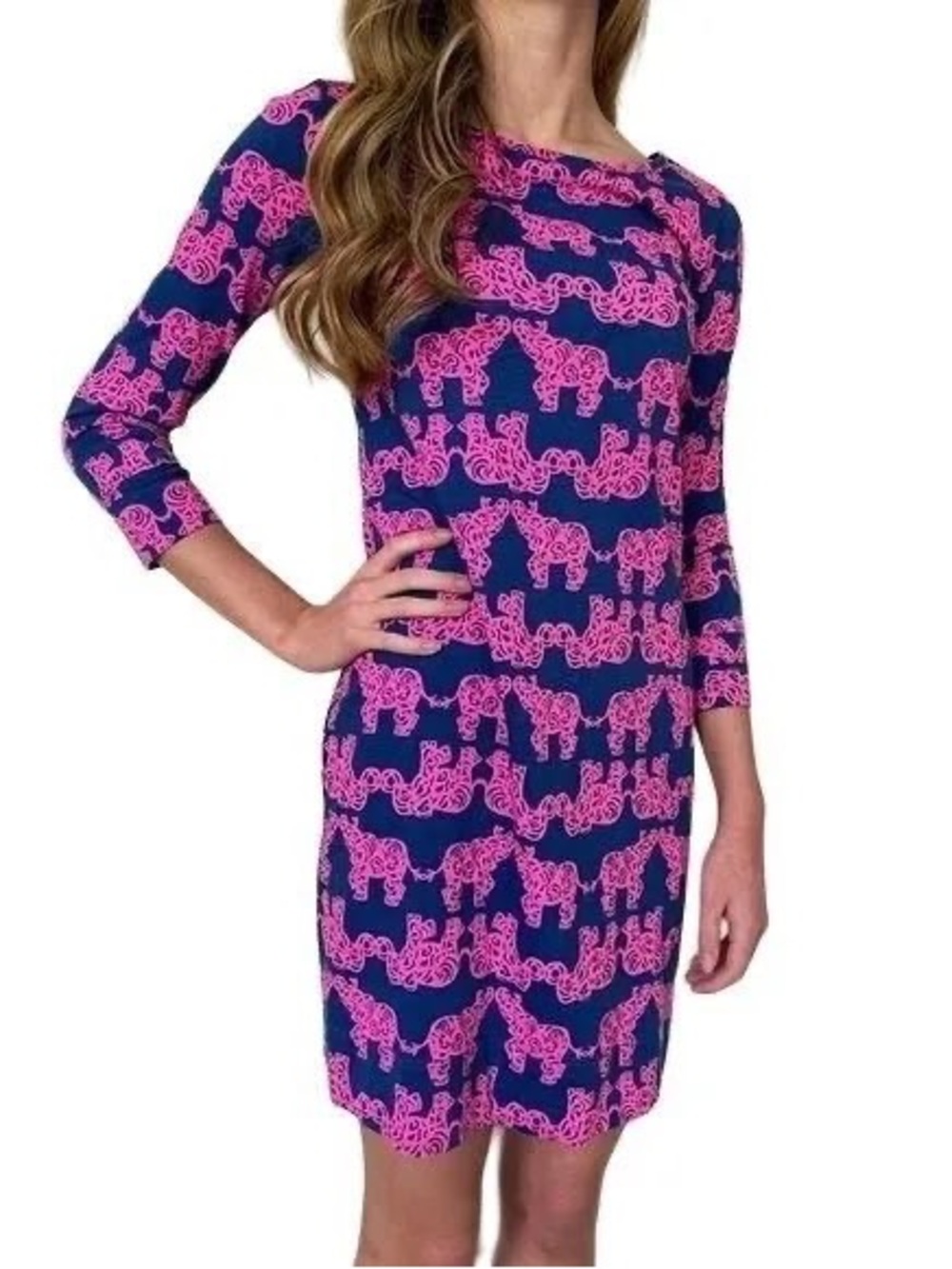 Women’s LILLY PULITZER Marlowe pink and navy elephant print dress- Size medium